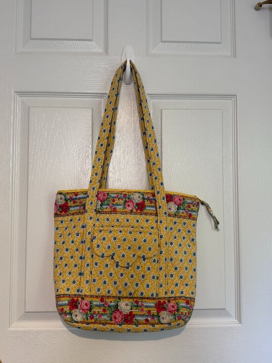Vera Bradley Handbags - Vera Bradley Elizabeth Bag - Yellow, Blue and White Gigham with Pink Roses